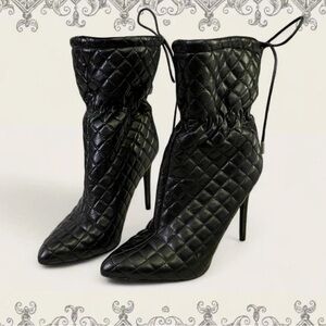 Anne Michelle Black Quilted Pointed Stiletto Ankle Boots